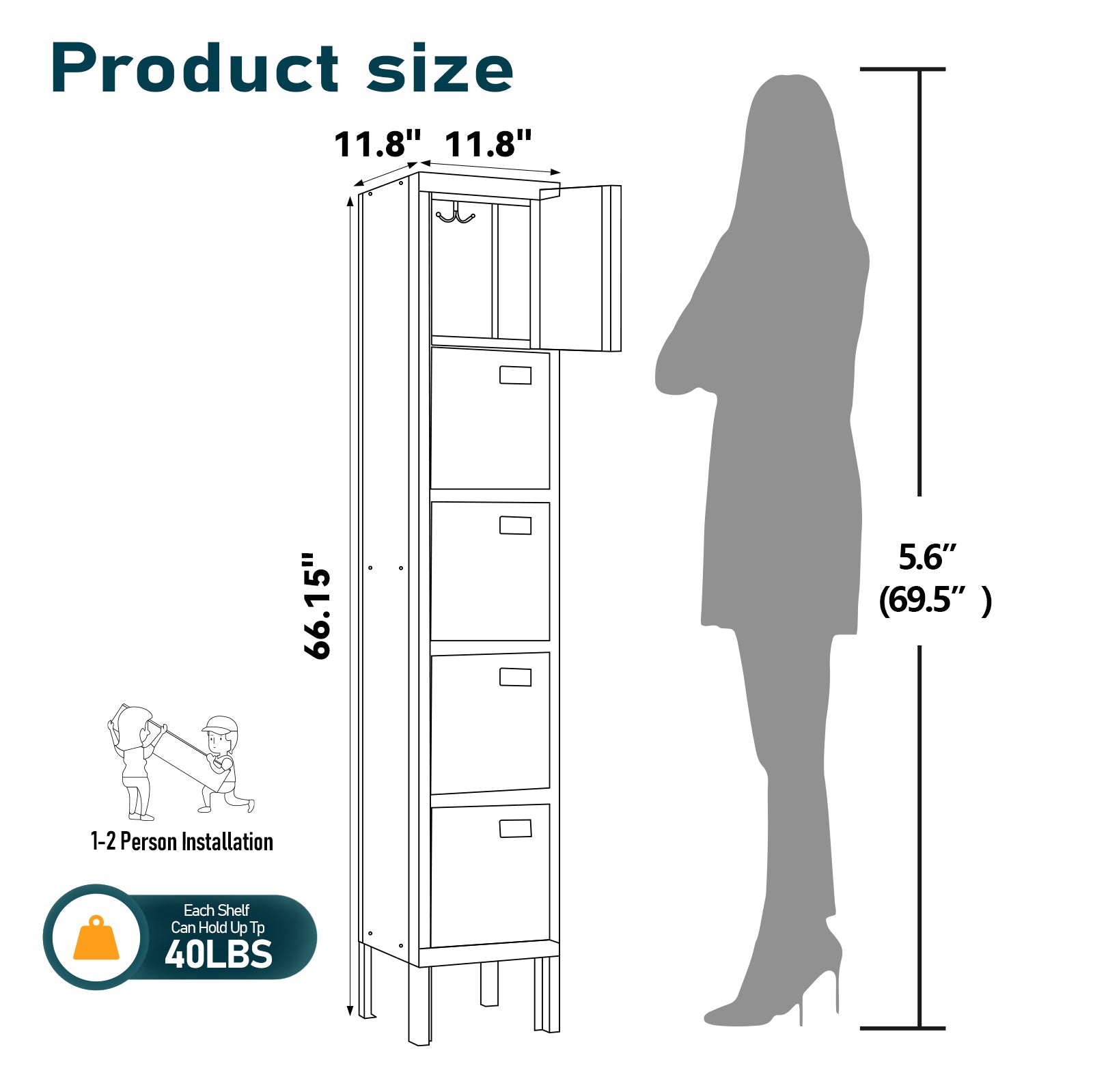 66" Height Metal Storage Locker 5 Door - Sapital