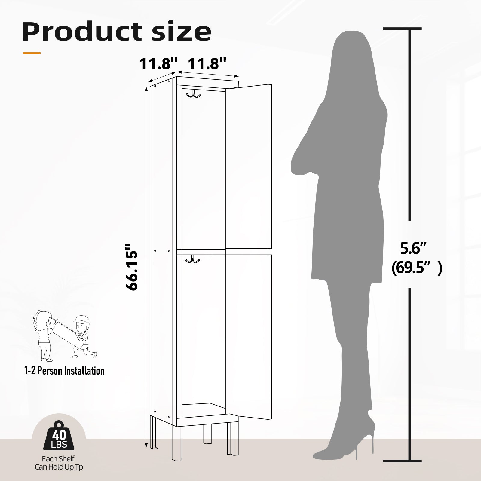 66" Height Metal Storage Locker 2 Door - Sapital